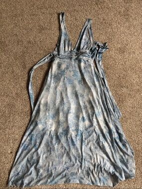 Blue Floral V-Neck adjustable Maxi Dress